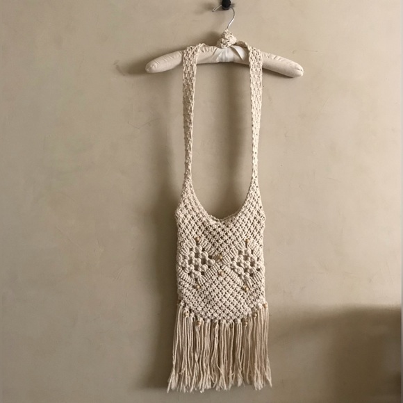 Handbags - Vintage Cream Cotton Macrame Boho Bag